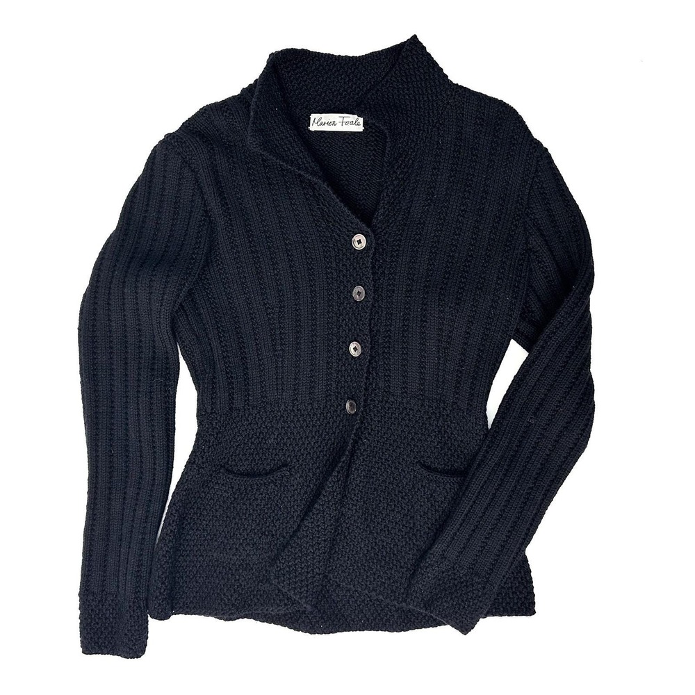 Vintage Late‎ 1990s  RARE Marion Foale Black Hand-Knit Cardigan Size M - Picture 3 of 9